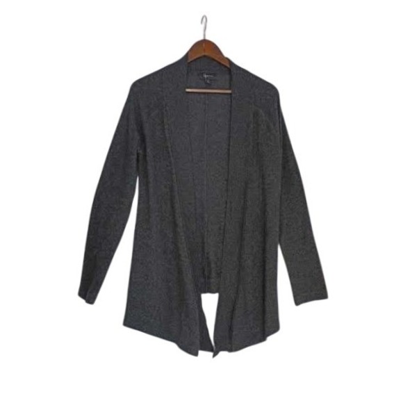 Aqua 100% Cashmere Medium Charcoal Gray Open Front Draped Cardigan Sweater M - Picture 2 of 8